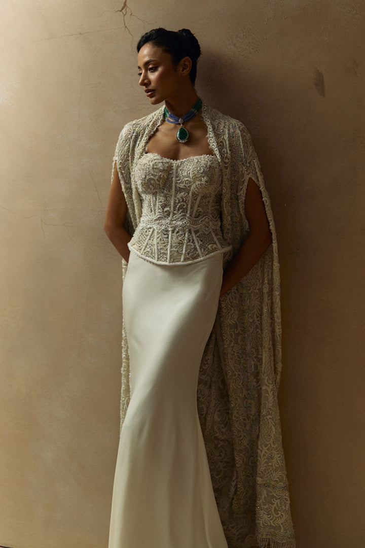 Venice Ivory Peplum Corset With Cape Set