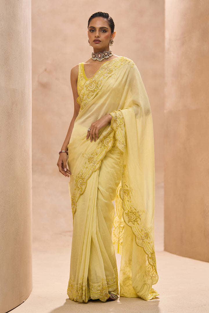 Viva Yellow Blouse With Saree Set