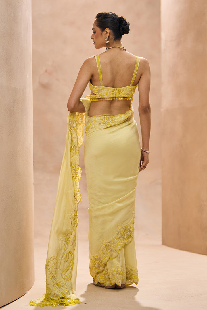 Viva Yellow Blouse With Saree Set