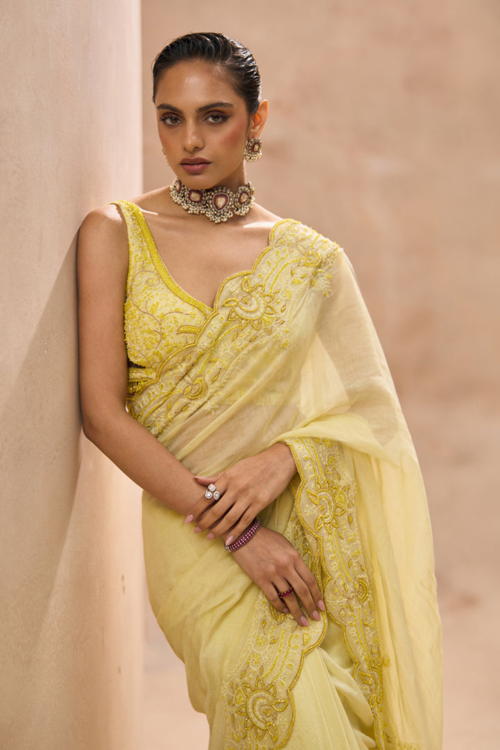 Viva Yellow Blouse With Saree Set