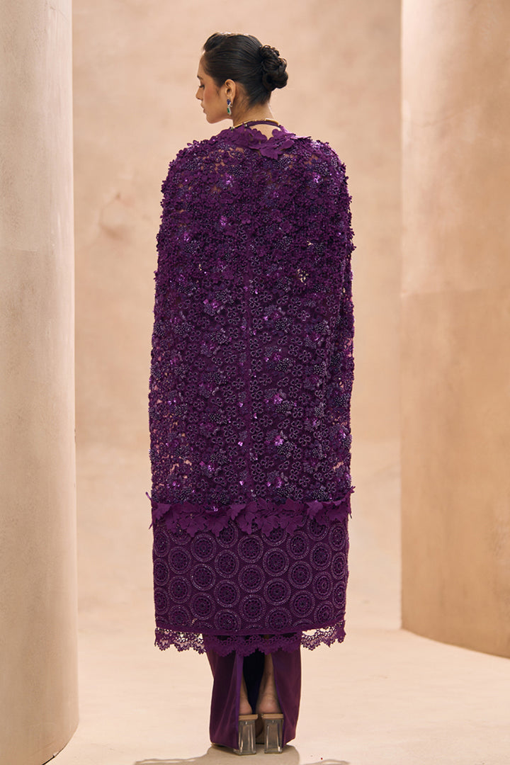 Betty Purple Embellished Bustier and Pencil Skirt Set