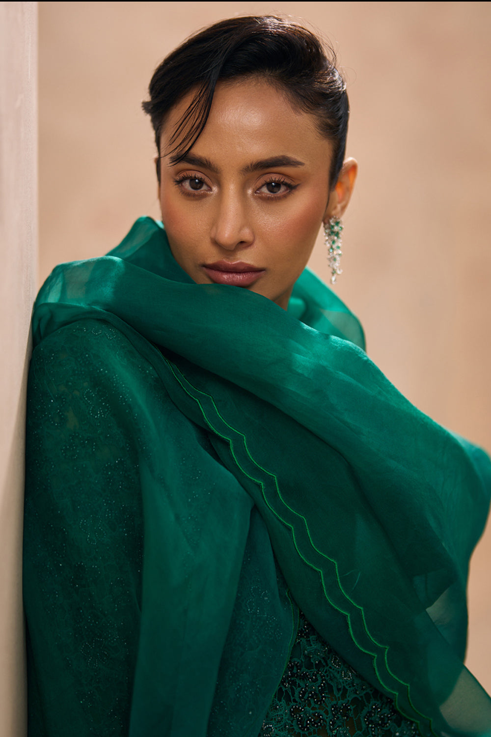 Arvi Emerald Green Embellished Short Kurta Farshi Salwar Set