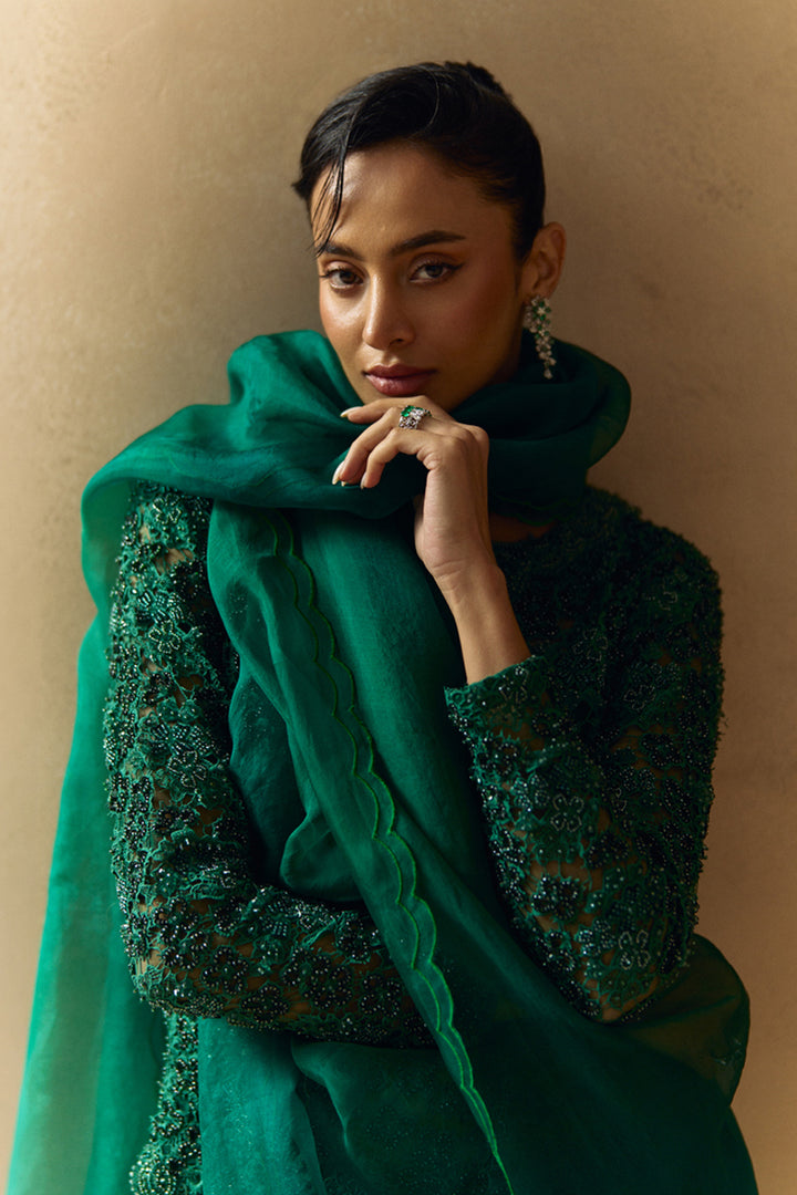 Arvi Emerald Green Embellished Short Kurta Farshi Salwar Set