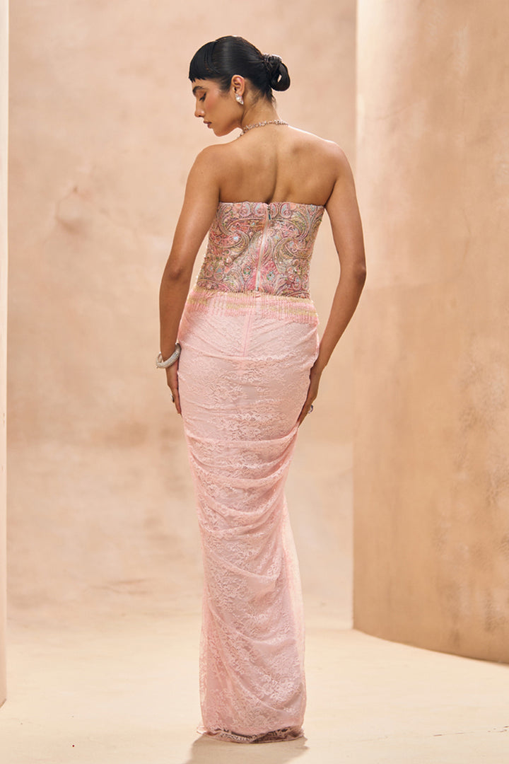 Aari Baby Pink Corset Top With Drape Skirt Set