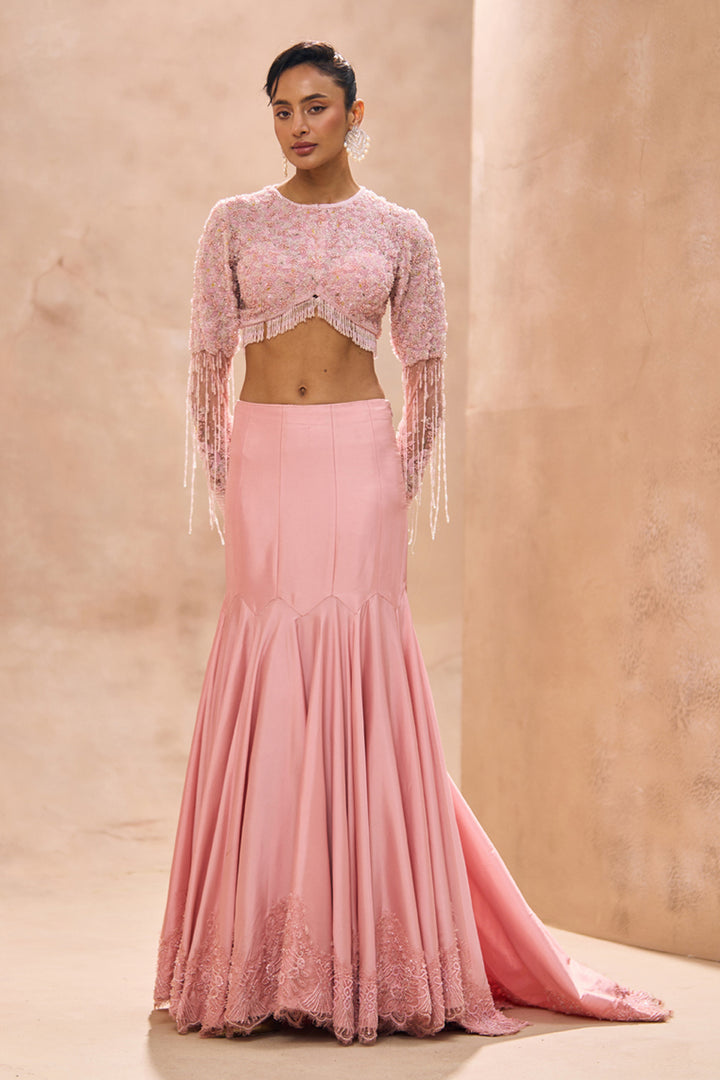 Becca Baby Pink Blouse With Fishcut Fluncy Skirt Set