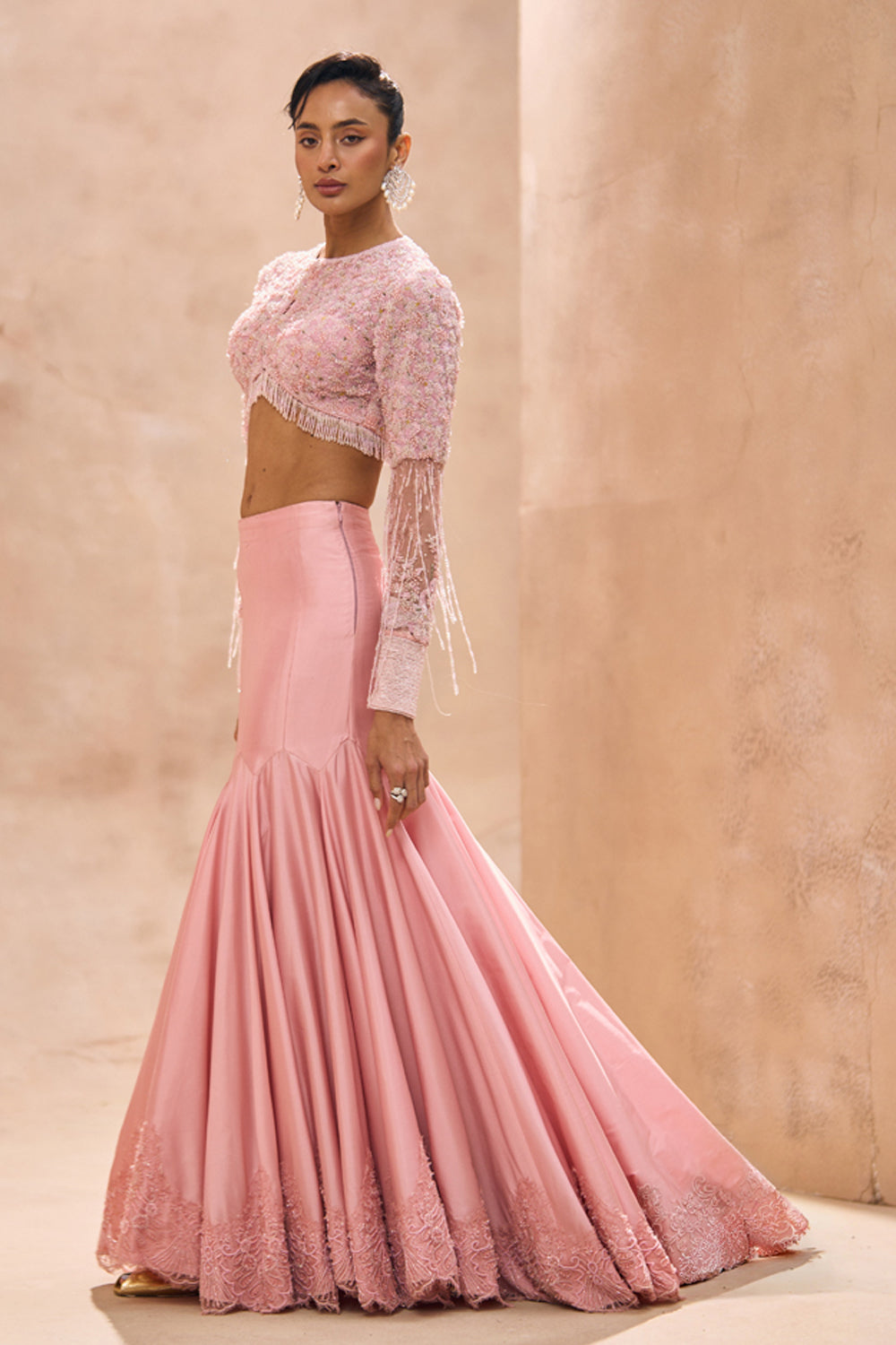 Becca Baby Pink Blouse With Fishcut Fluncy Skirt Set