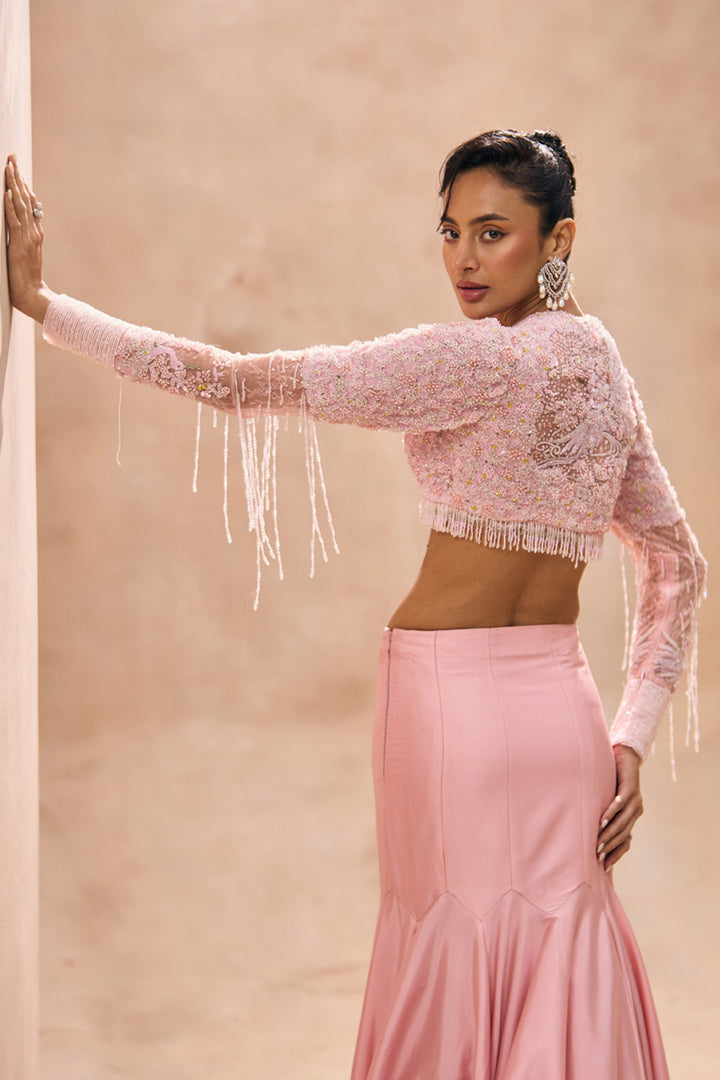 Becca Baby Pink Blouse With Fishcut Fluncy Skirt Set