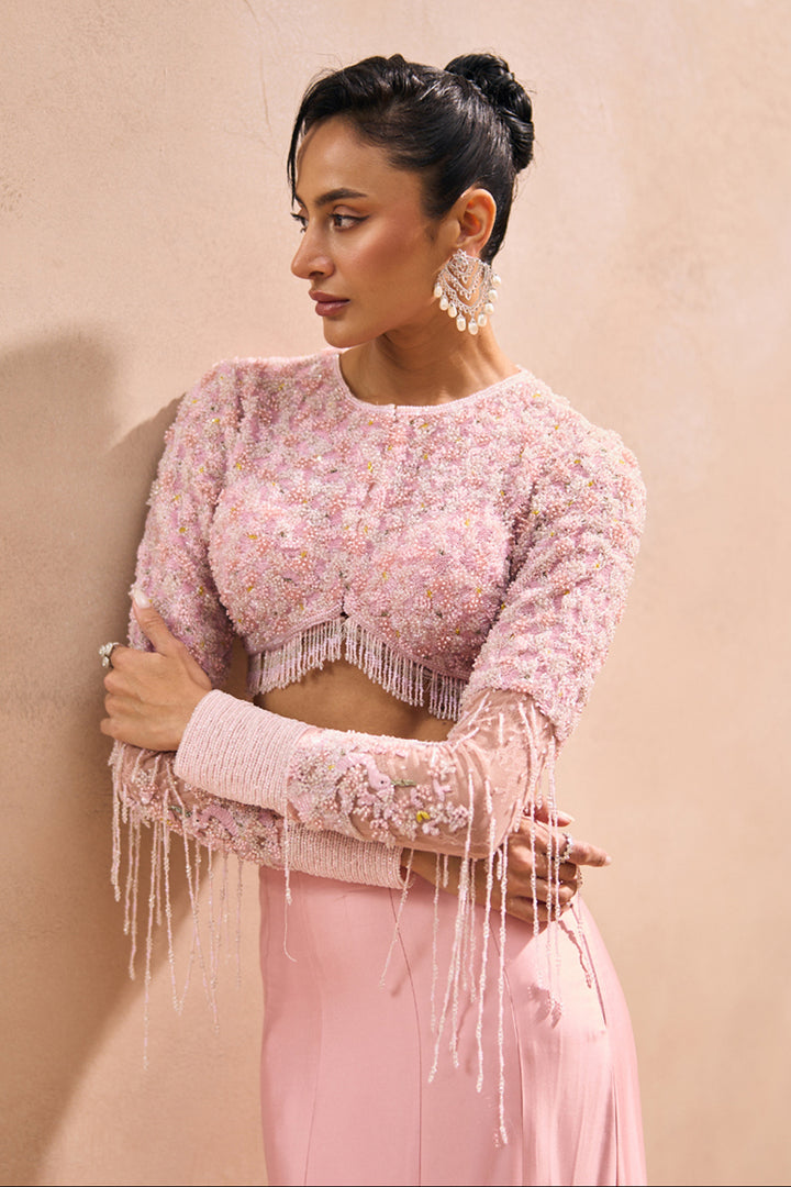 Becca Baby Pink Blouse With Fishcut Fluncy Skirt Set