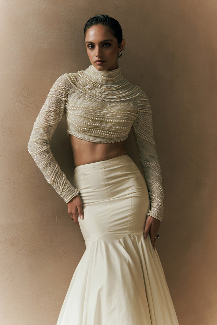 Allora Pearl Blouse With Skirt Set