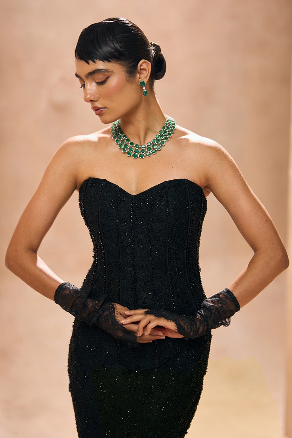 Aurelia Black Embellished Corset With Fishcut Skirt Set