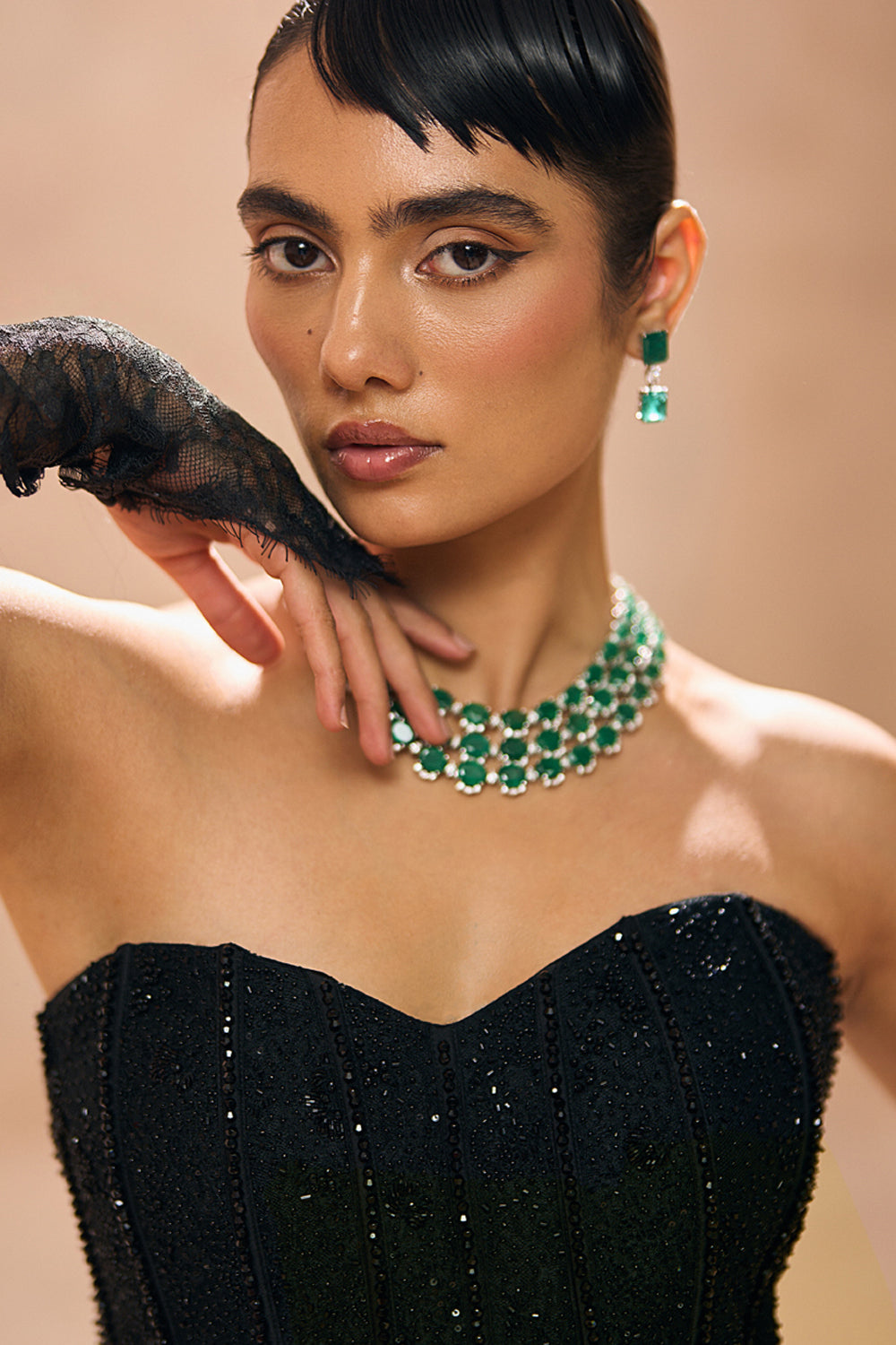 Aurelia Black Embellished Corset With Fishcut Skirt Set