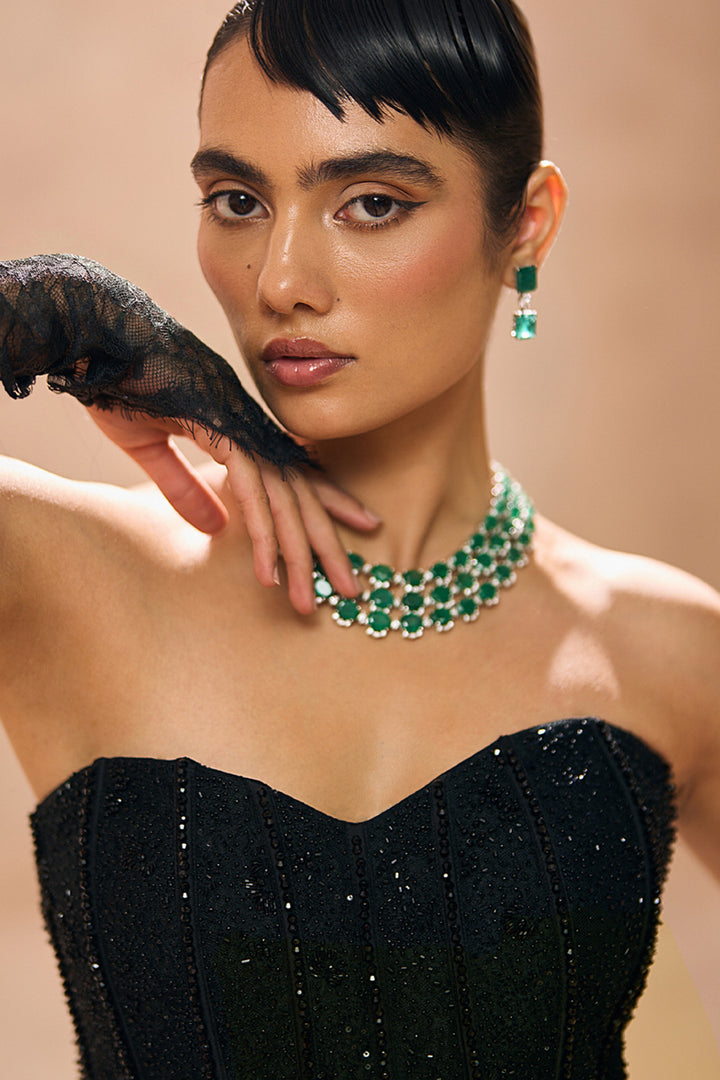 Aurelia Black Embellished Corset With Fishcut Skirt Set