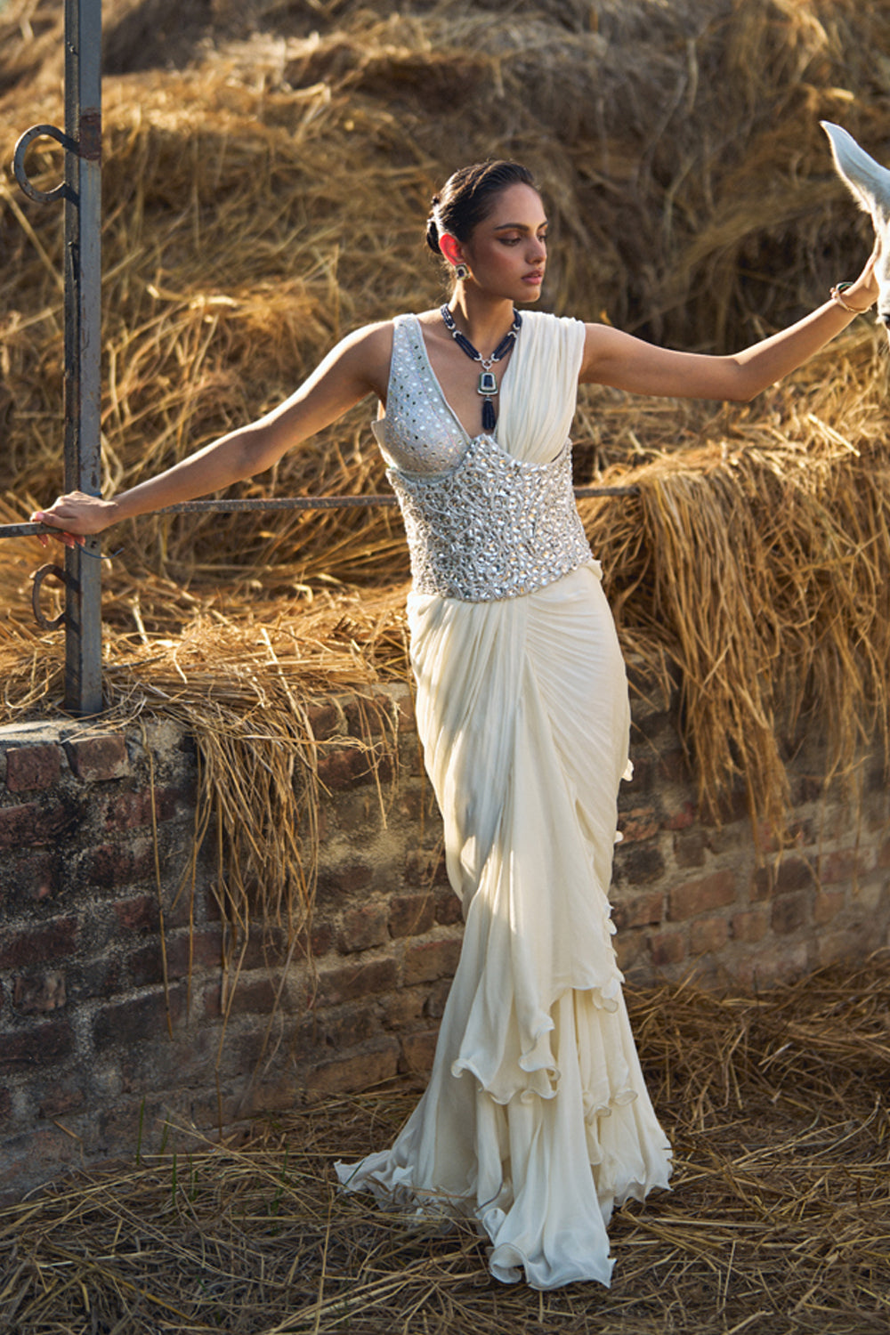 Agnes Ivory Ruffle Saree