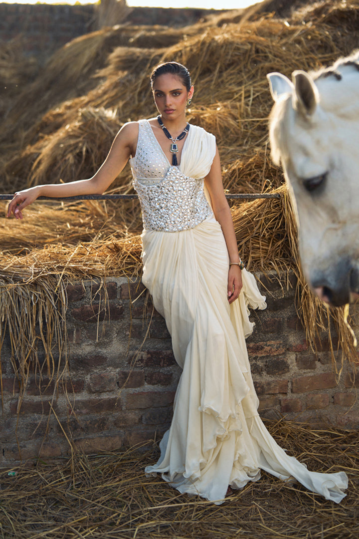 Agnes Ivory Ruffle Saree