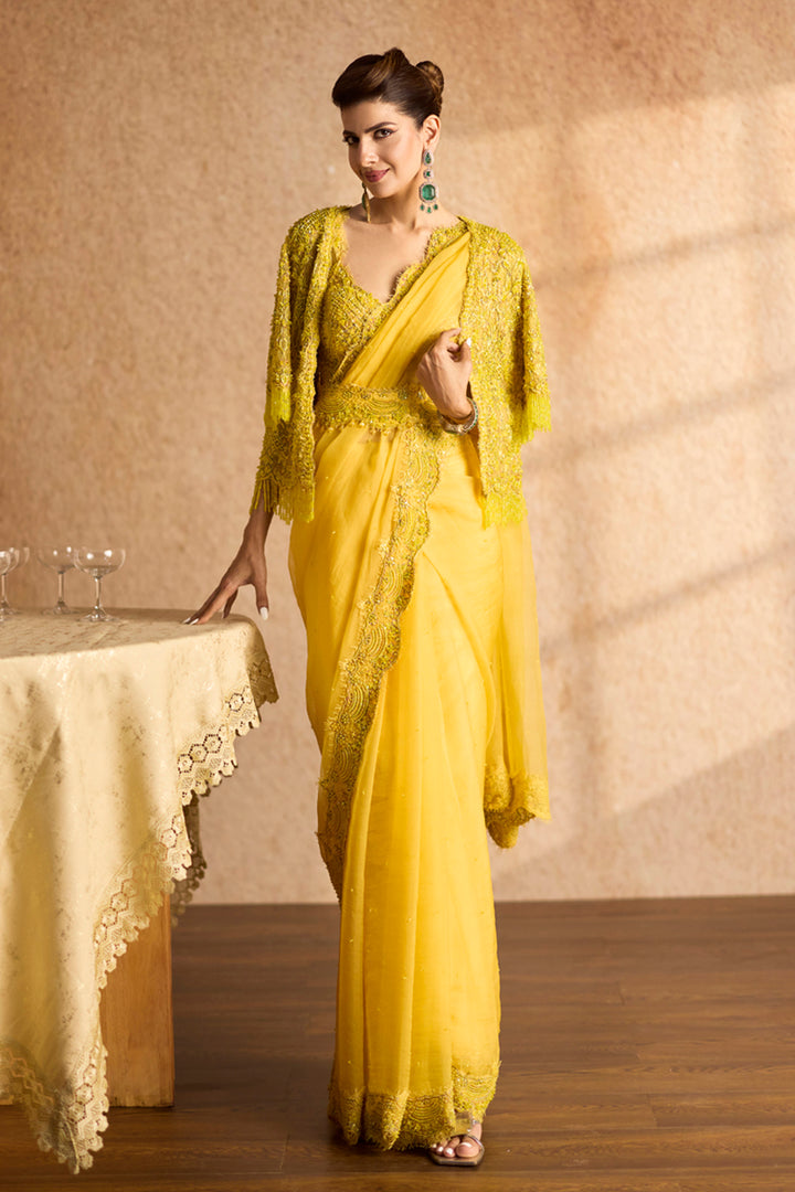 Mahvash Yellow Embellished Blouse & Saree