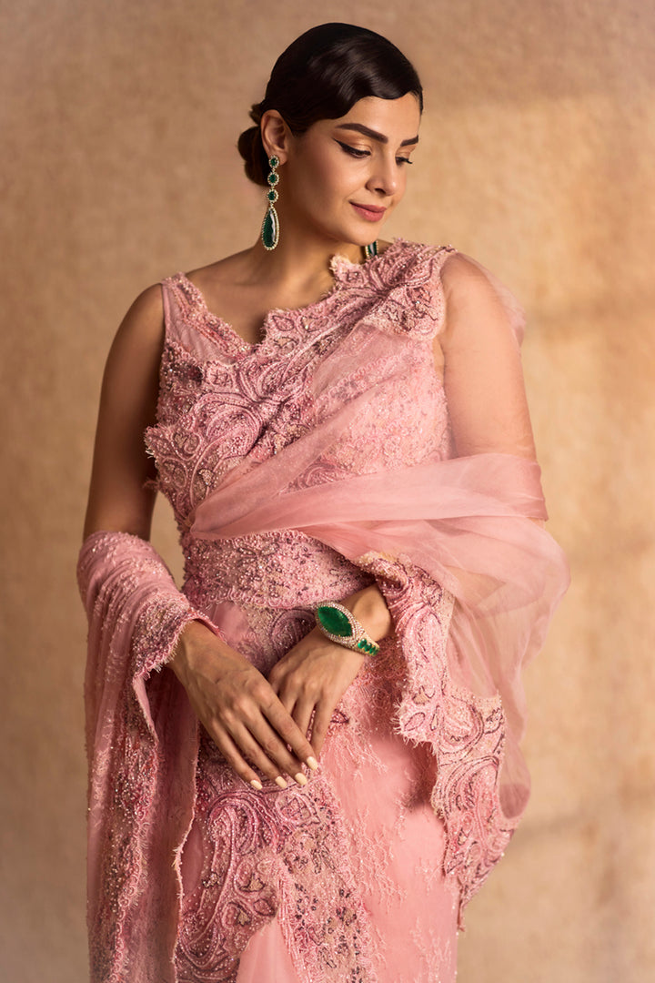 Riona Baby Pink Tie & Dye Embellished Blouse & Saree