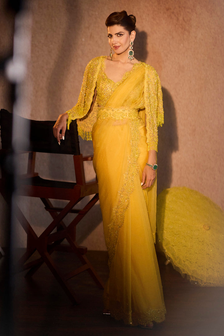 Mahvash Yellow Embellished Blouse & Saree