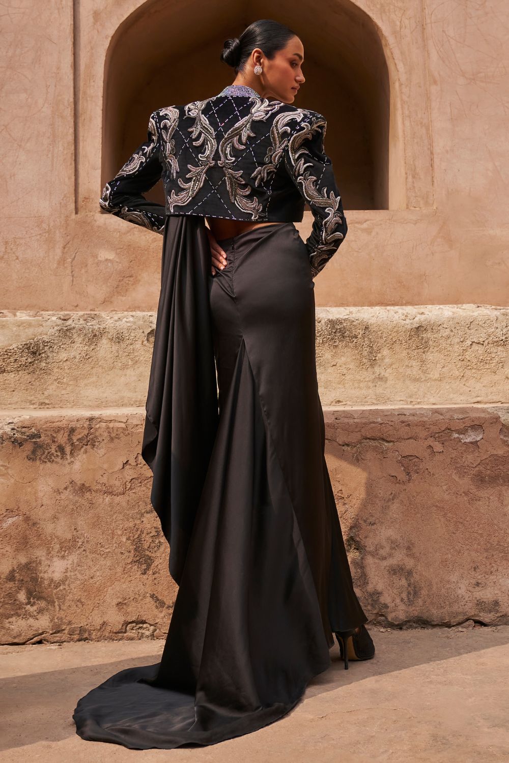 Women's Wine V Neck Asymmetric Sleeve Embellished Blazer Maxi Dress – Chase  Haul
