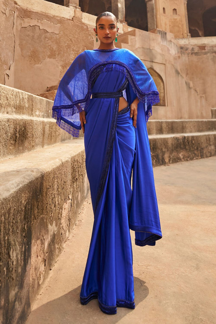 Sapphire Serenade Saree and Cape Set