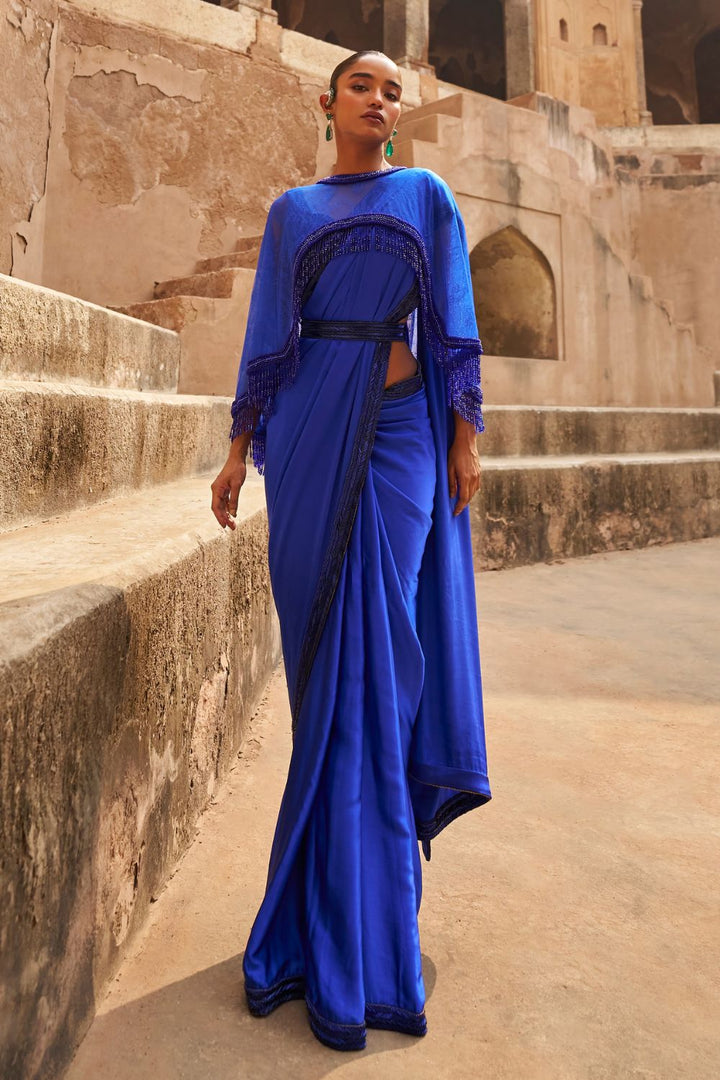 Sapphire Serenade Saree and Cape Set