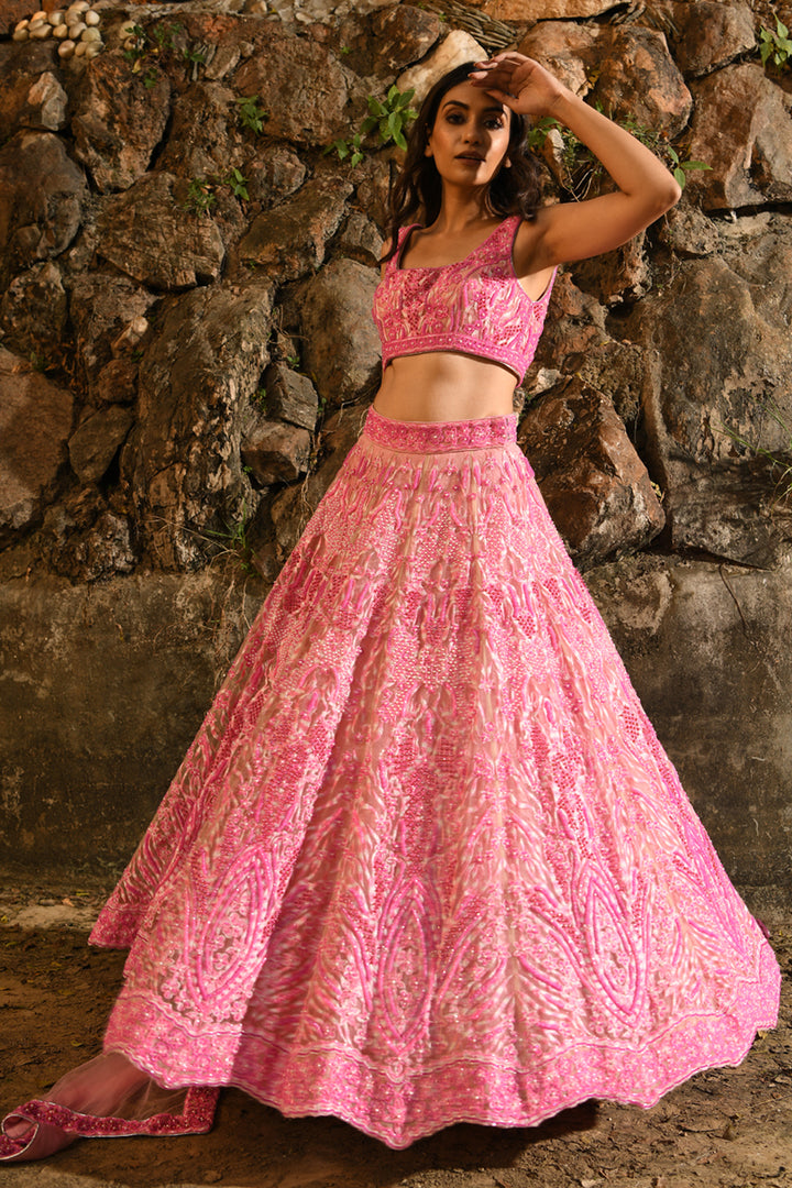 Pink Embellished Lehenga Set