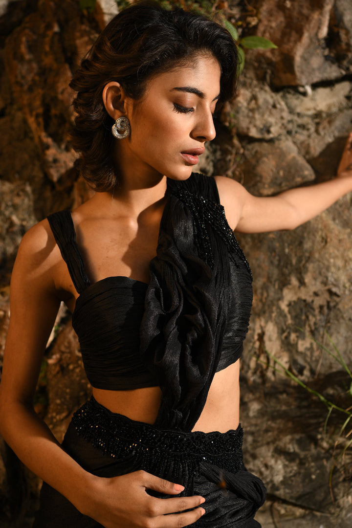 Black Rose Draped Stitch Saree