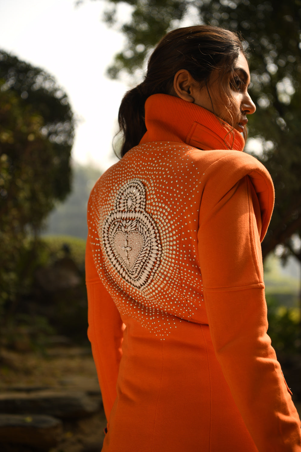 Orange Embellished Jacket Dress