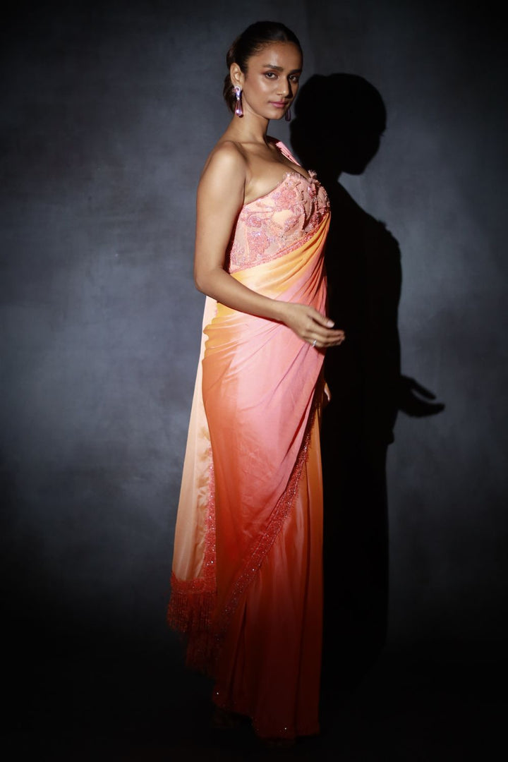 Peach Ombre Saree Set