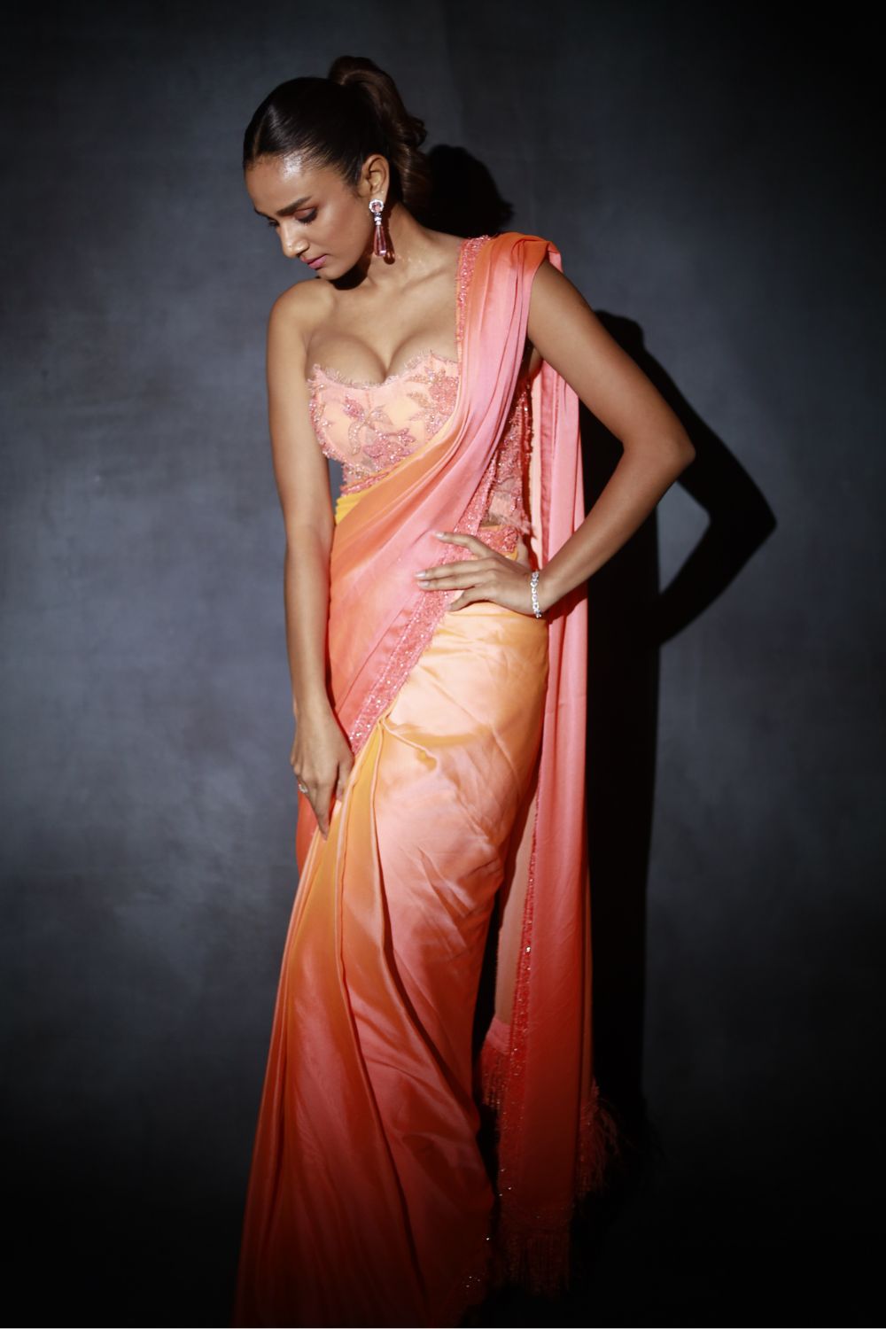 Peach Ombre Saree Set