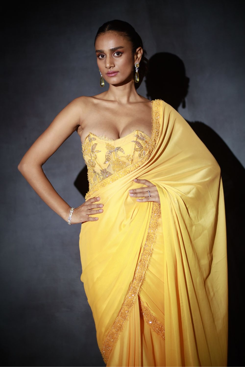 Yellow Ombre Saree Set