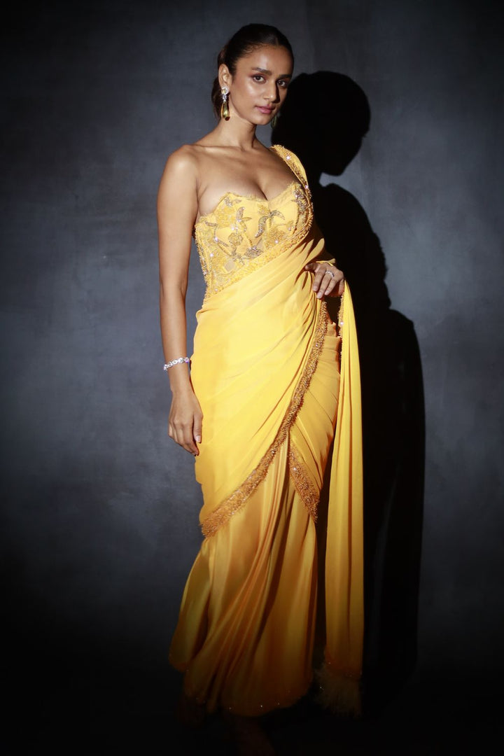 Yellow Ombre Saree Set