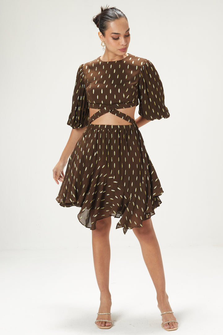 Coffee Brown Backless Short Dress