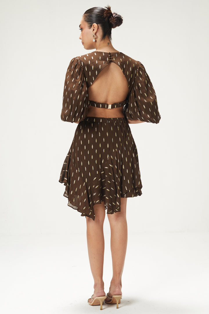 Coffee Brown Backless Short Dress