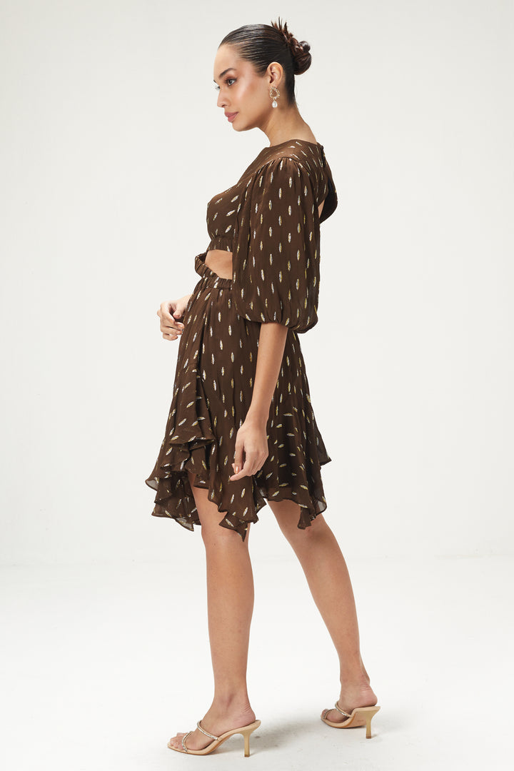 Coffee Brown Backless Short Dress