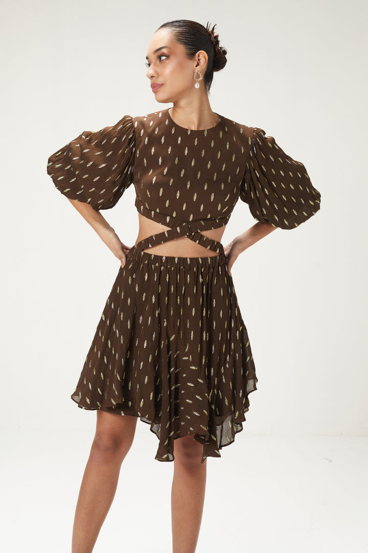 Coffee Brown Backless Short Dress