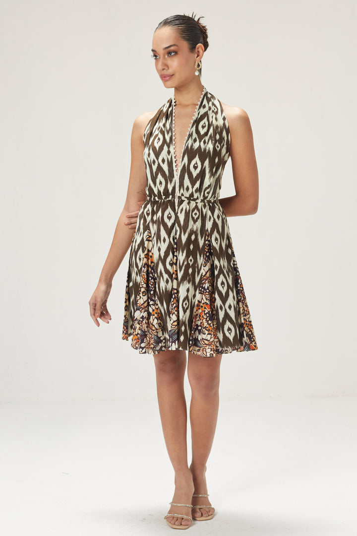 Black And Brown Halterneck Short Dress