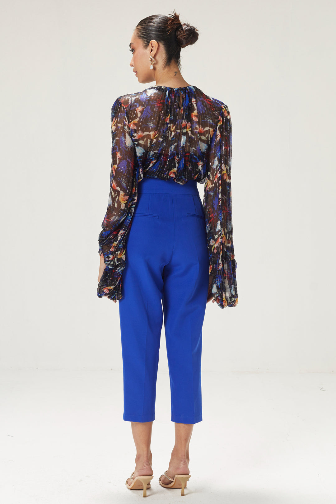 Dark Blue Printed Top And Pants Set