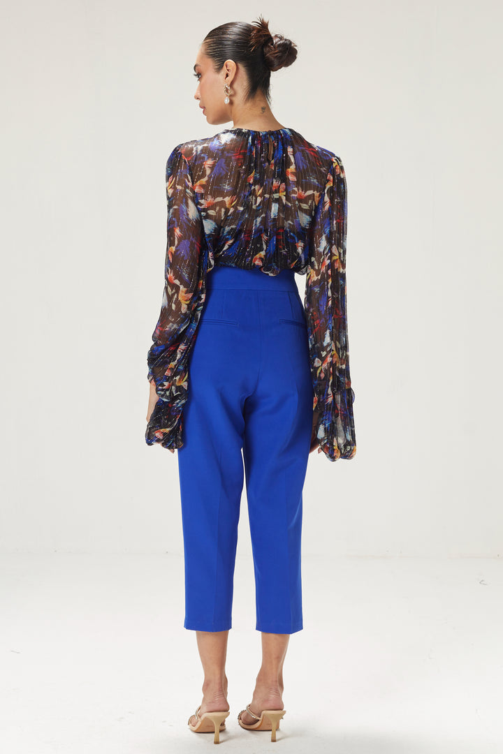 Dark Blue Printed Top And Pants Set