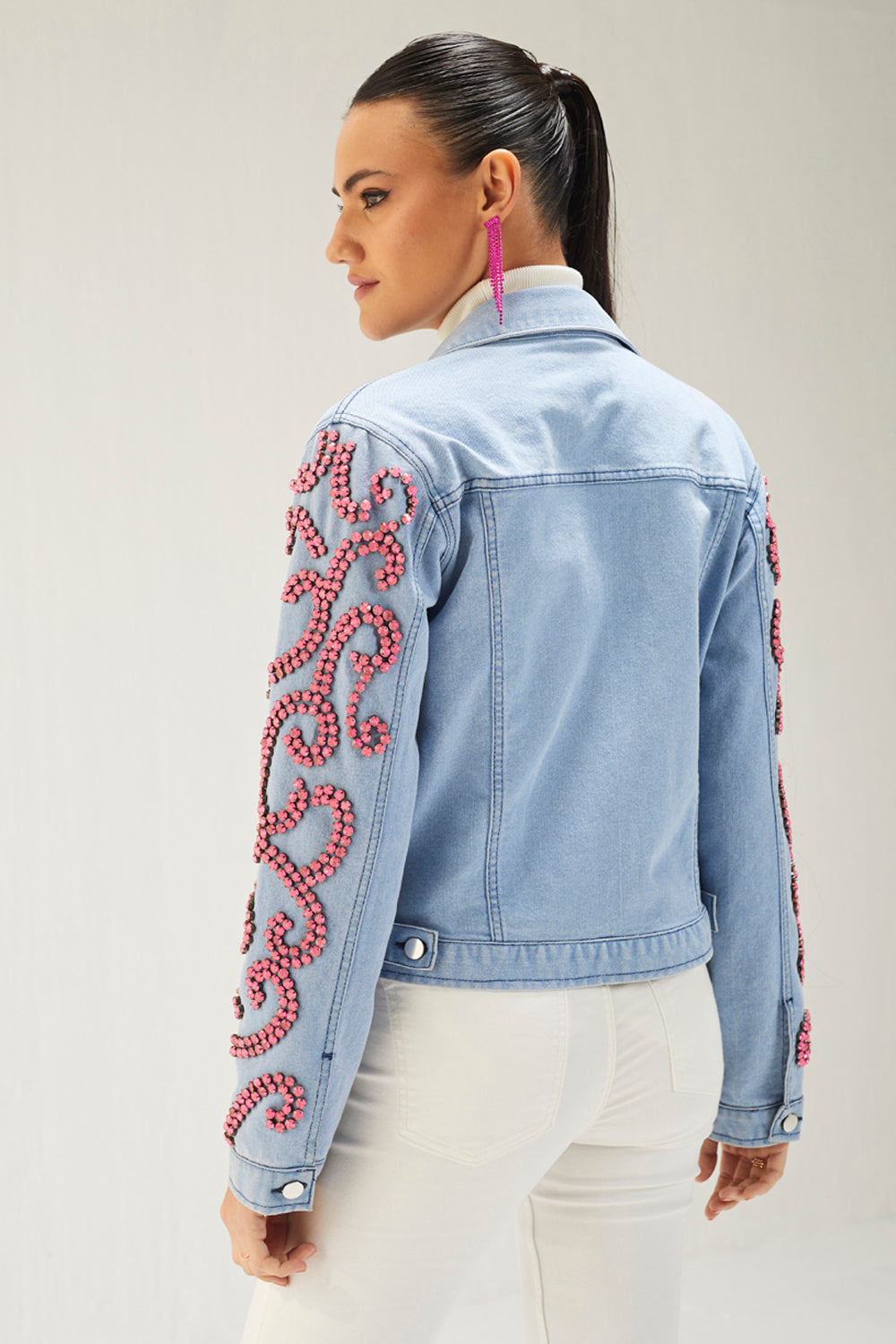 Light Denim Pink Stone Embellished Jacket