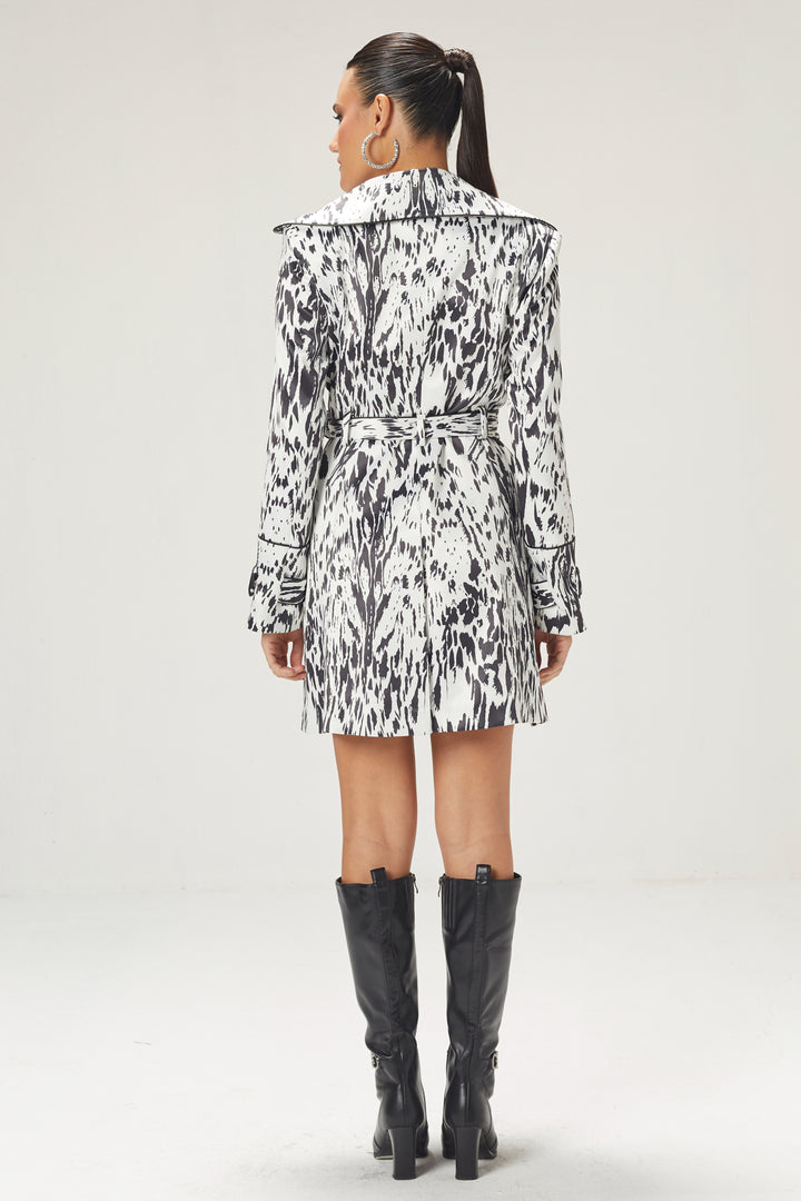 Black And White Printed Overcoat