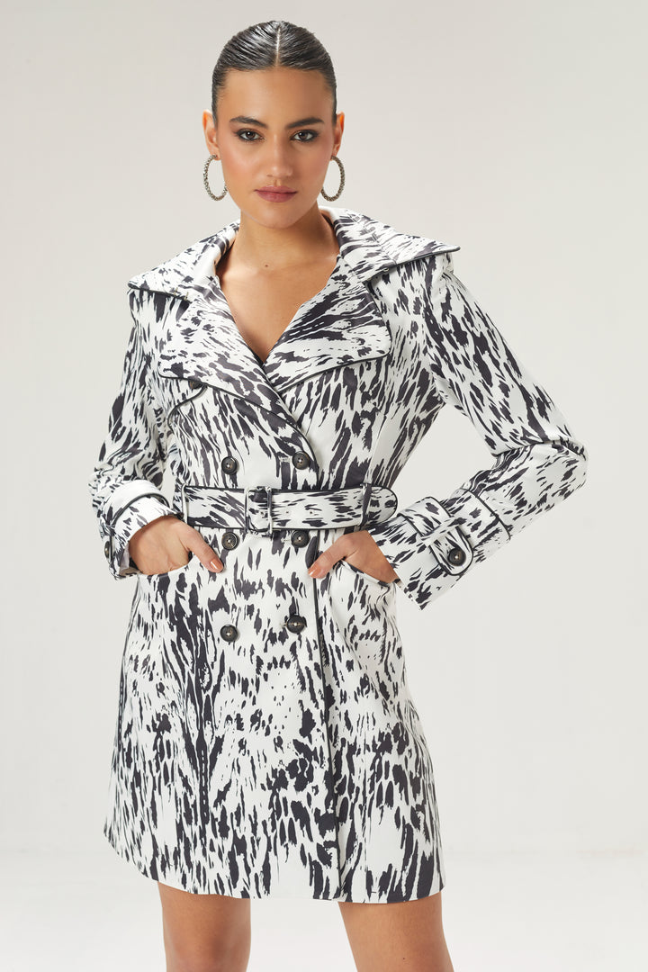 Black And White Printed Overcoat