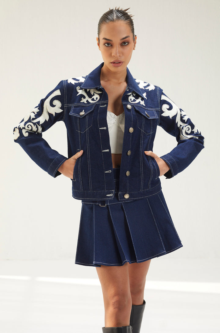 Dark Blue Denim Jacket Set