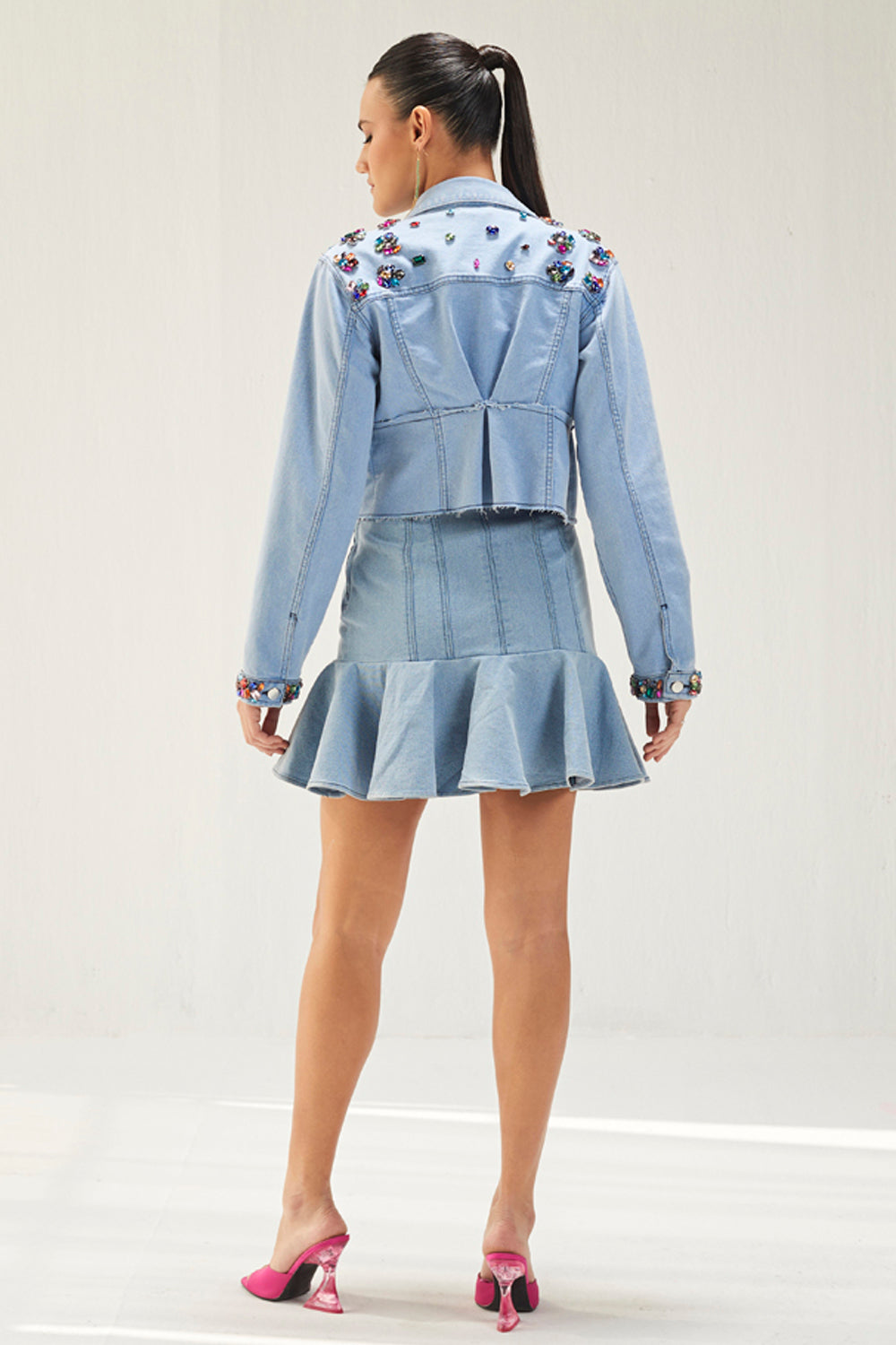 Light Denim Mini Dress With Jacket