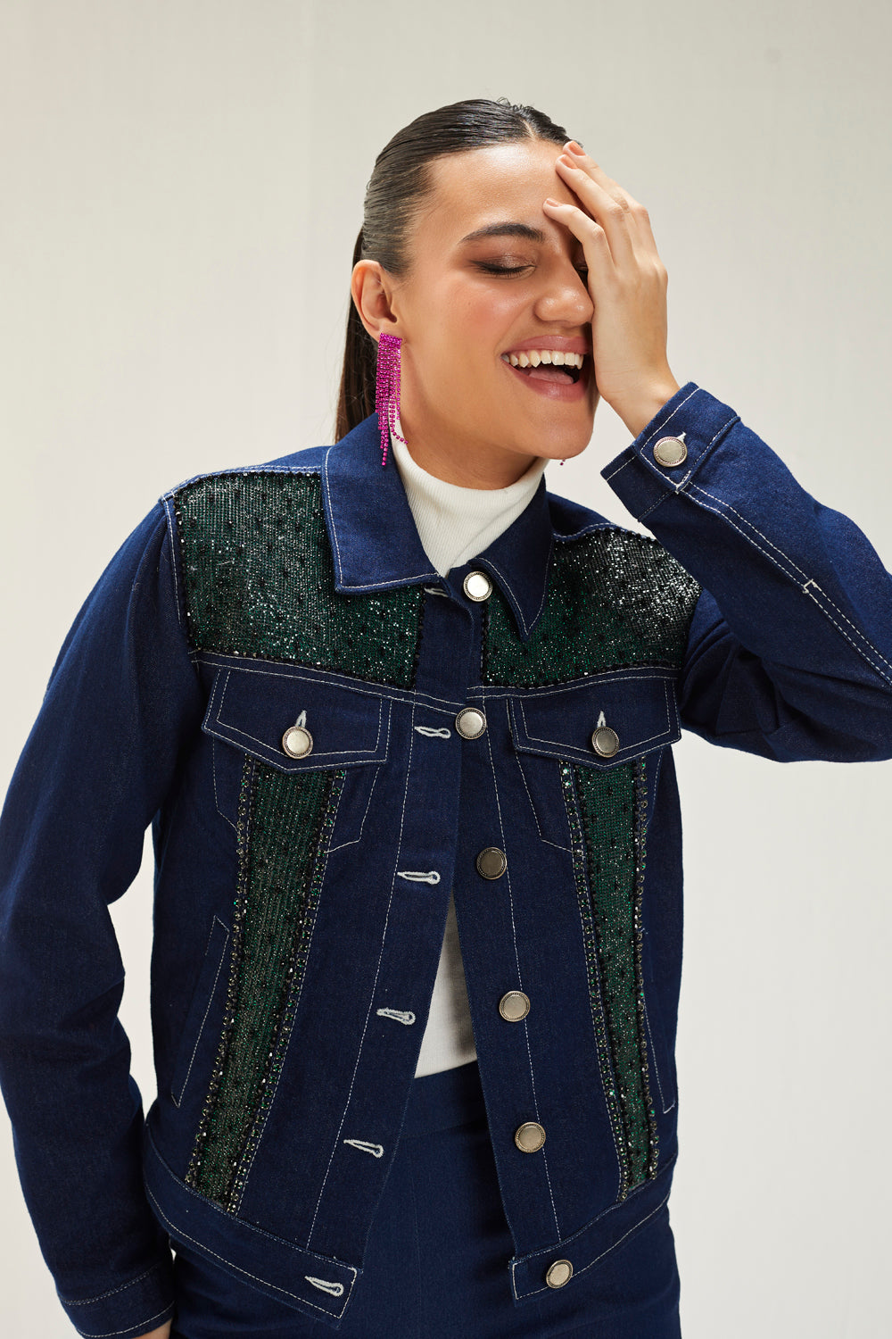 Dark Blue Mesh Denim Jacket