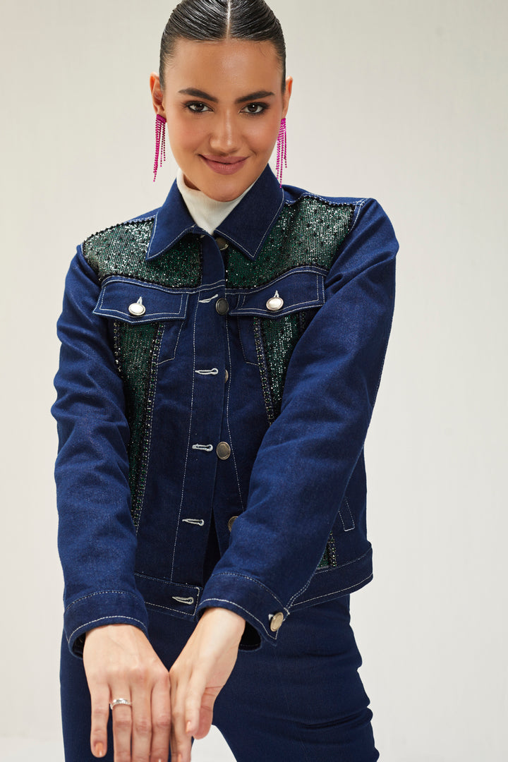 Dark Blue Mesh Denim Jacket