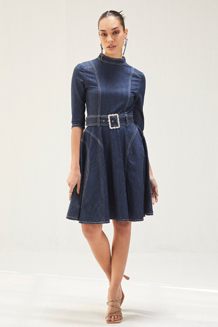 Dark Blue Denim A-Line Dress