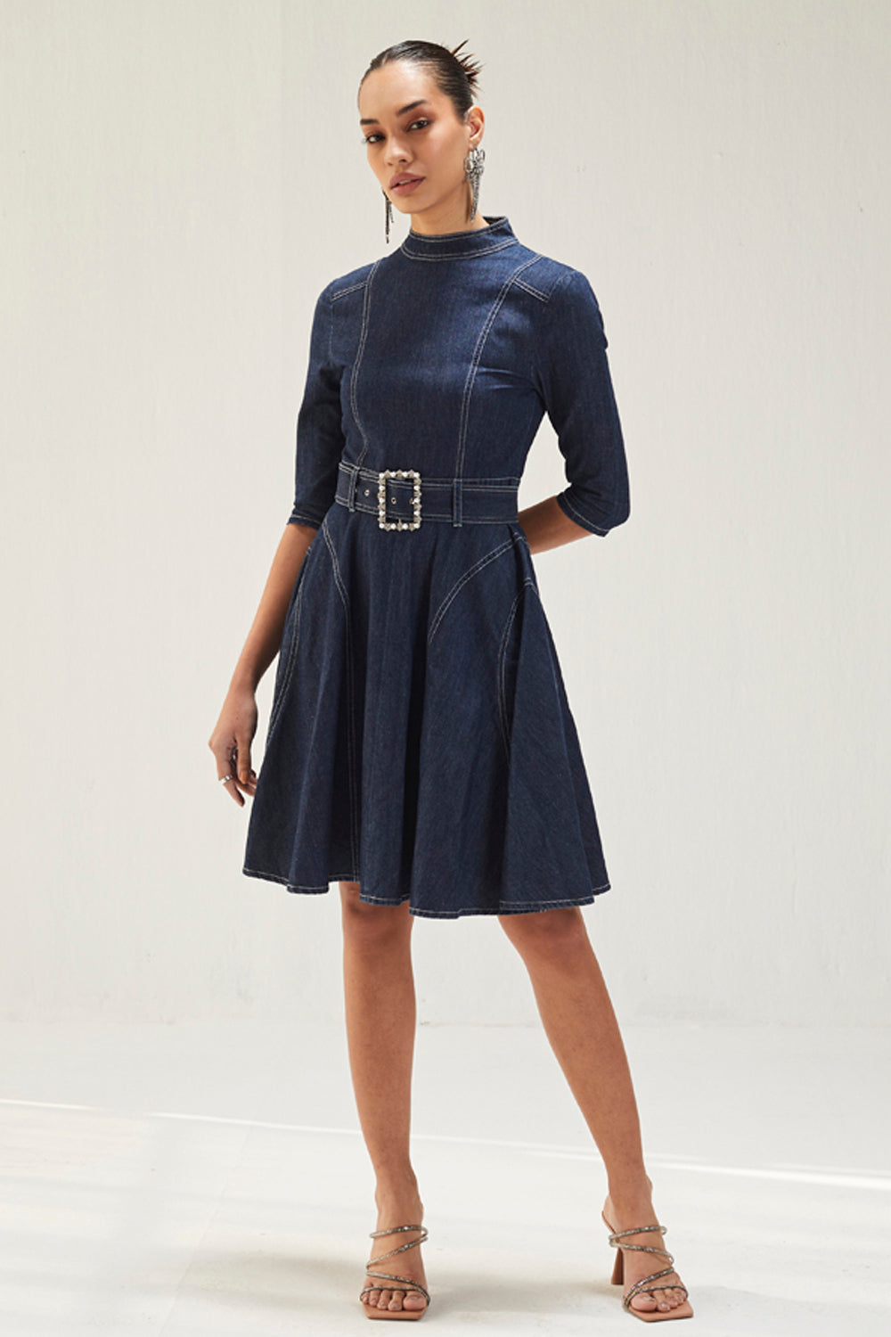 Dark Blue Denim A-Line Dress