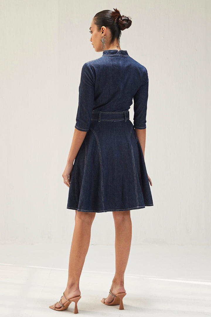 Dark Blue Denim A-Line Dress