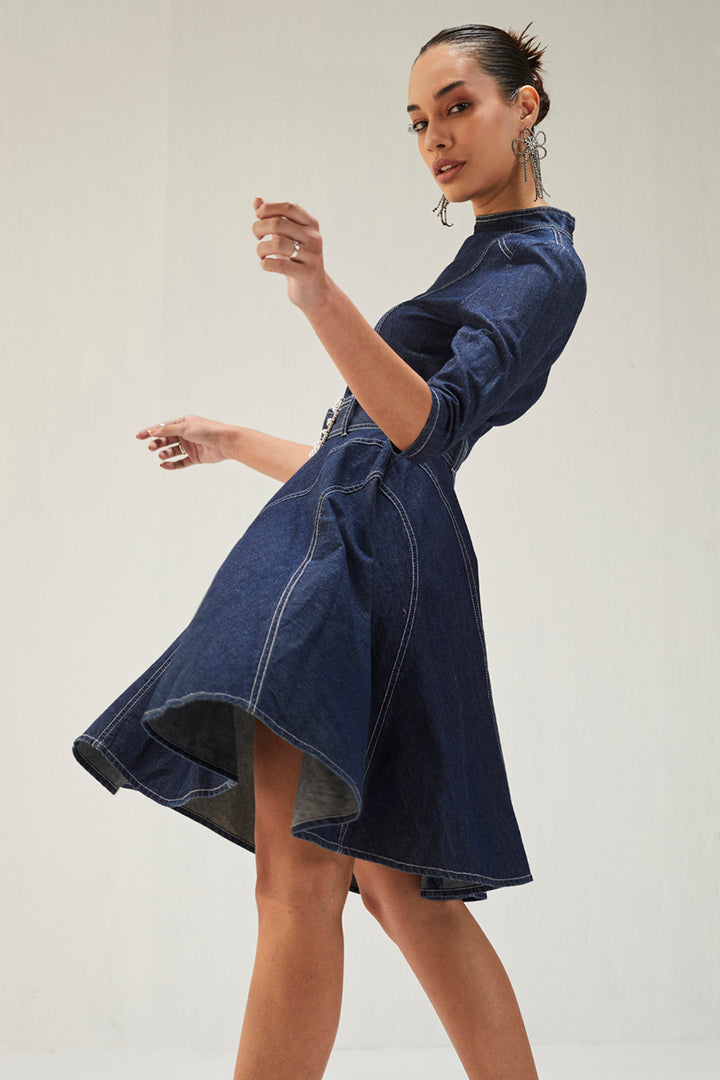 Dark Blue Denim A-Line Dress