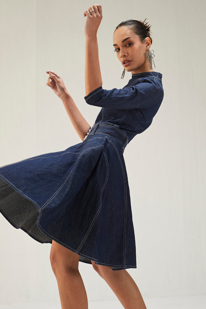 Dark Blue Denim A-Line Dress